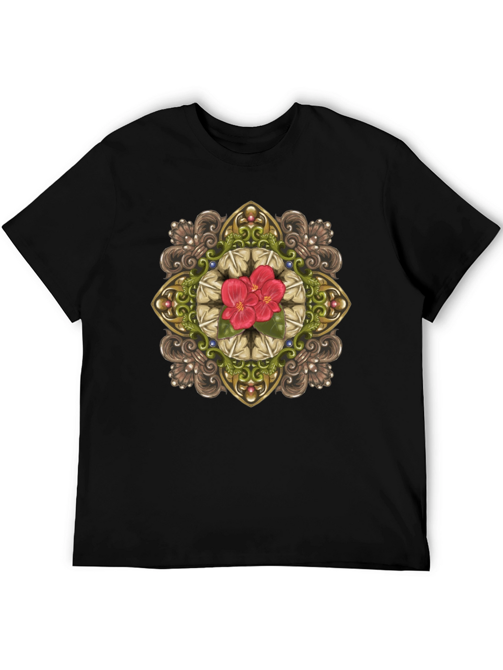 Floral Mandala Graphic Black T-Shirt