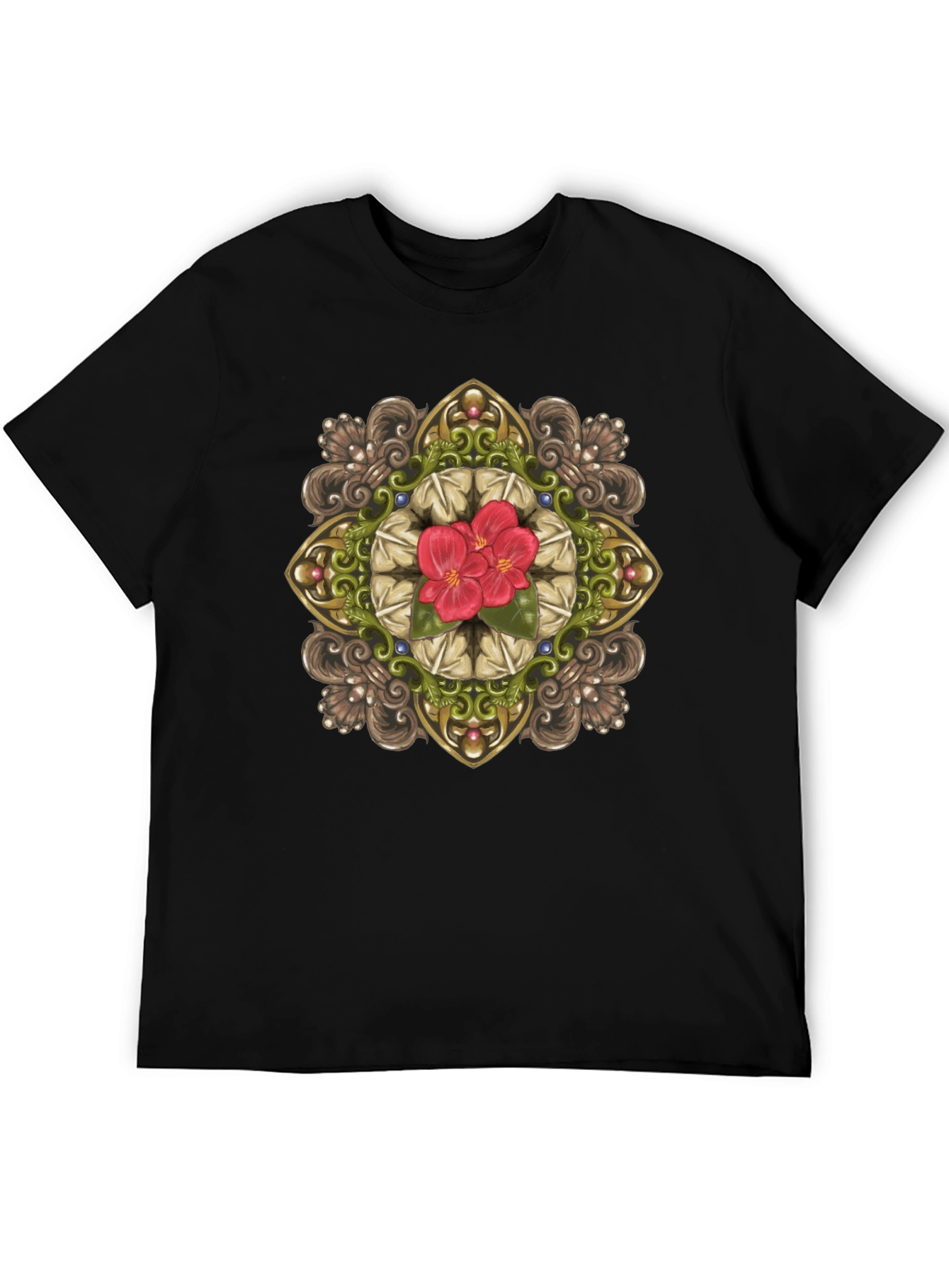Floral Mandala Graphic Black T-Shirt