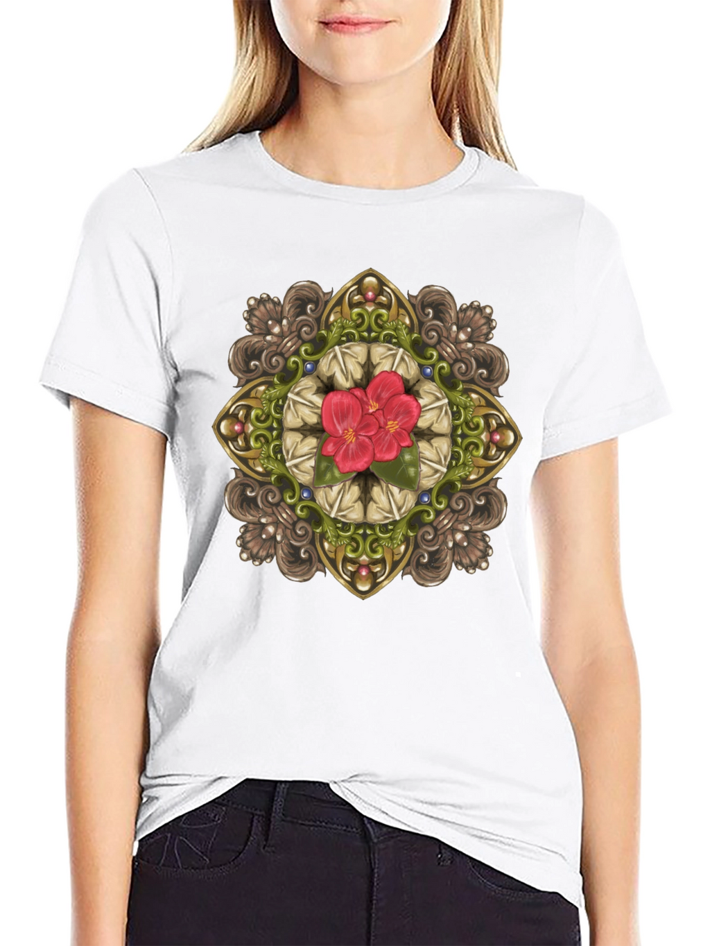 Floral Mandala Graphic Black T-Shirt