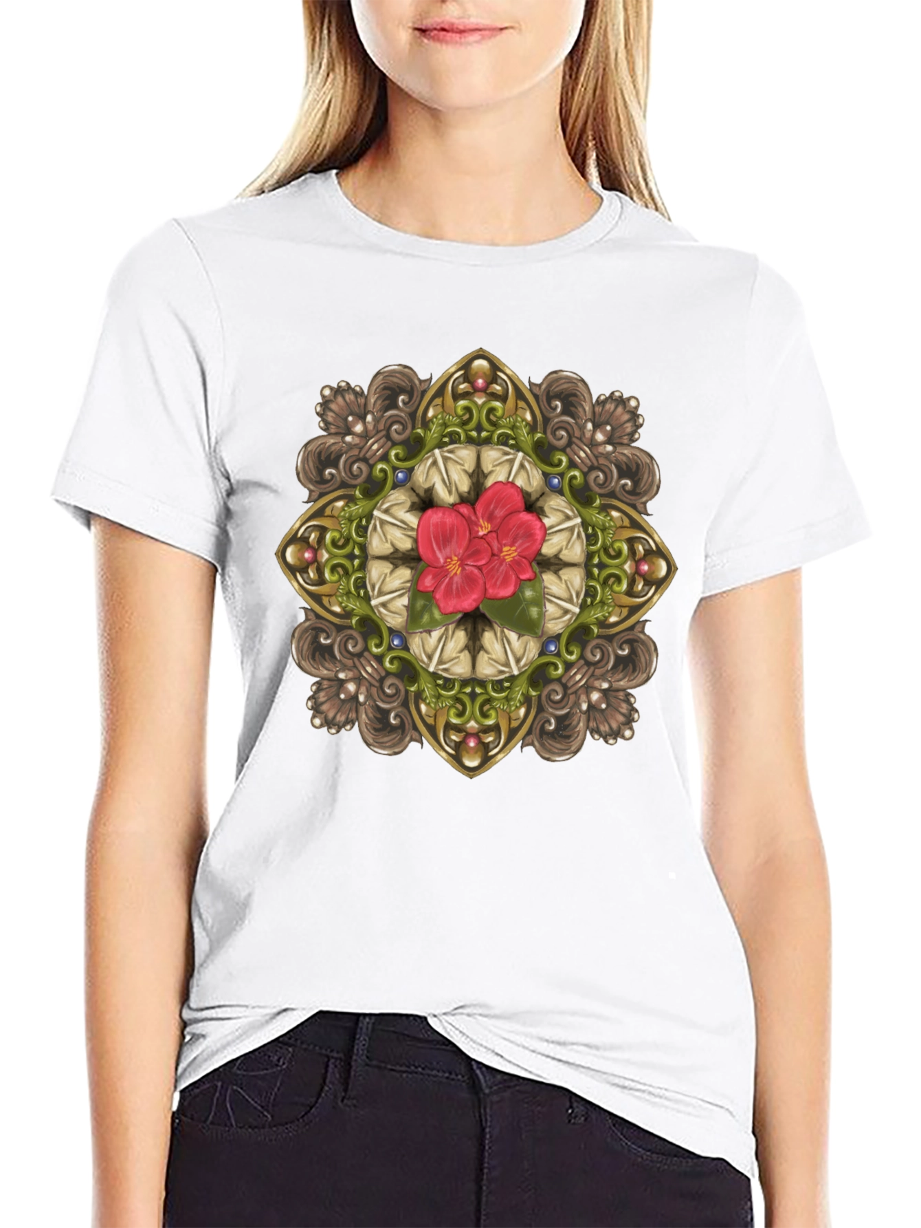 Floral Mandala Graphic Black T-Shirt