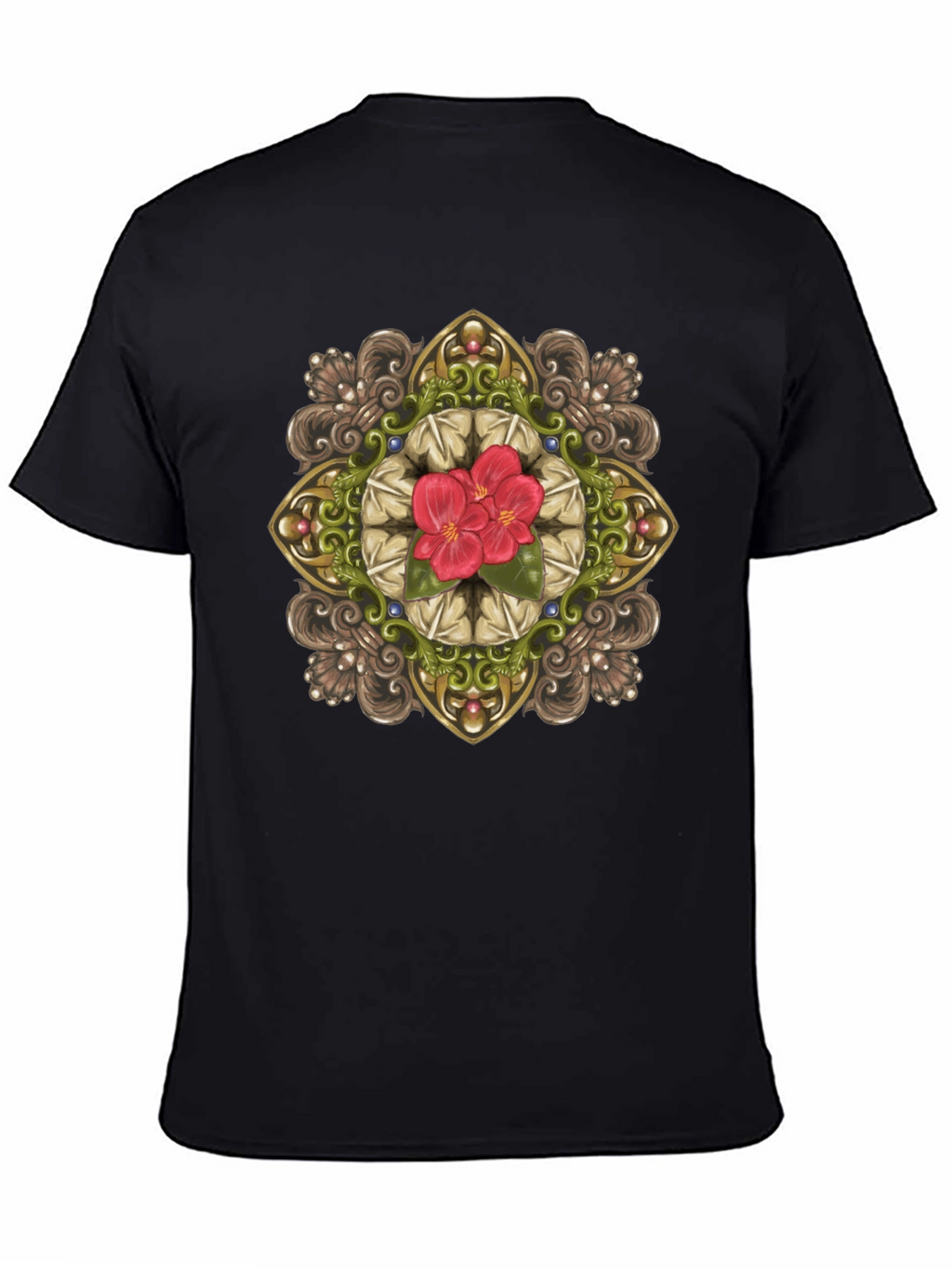 Floral Mandala Graphic Black T-Shirt