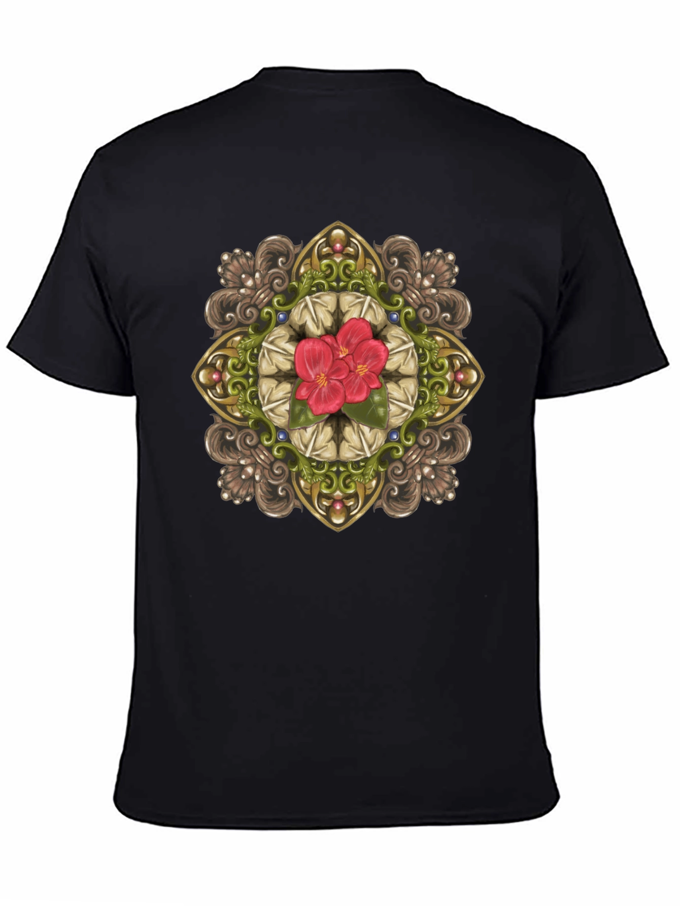 Floral Mandala Graphic Black T-Shirt