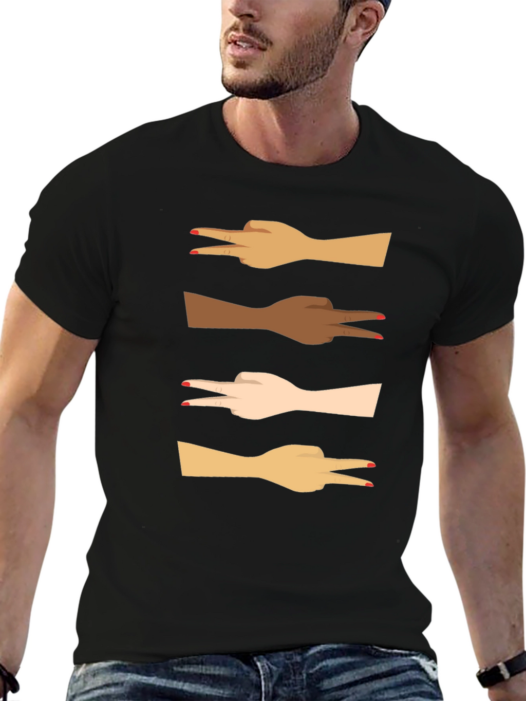 Diversity Peace Sign Graphic Tee - Black Unisex T-Shirt