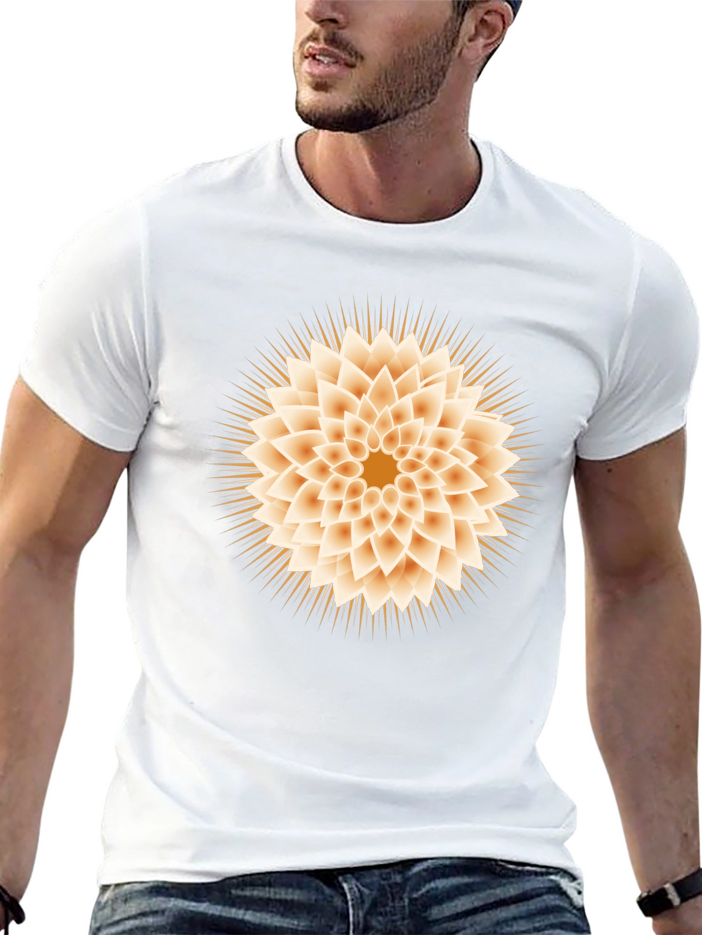 Geometric Flower Graphic Tee - Black