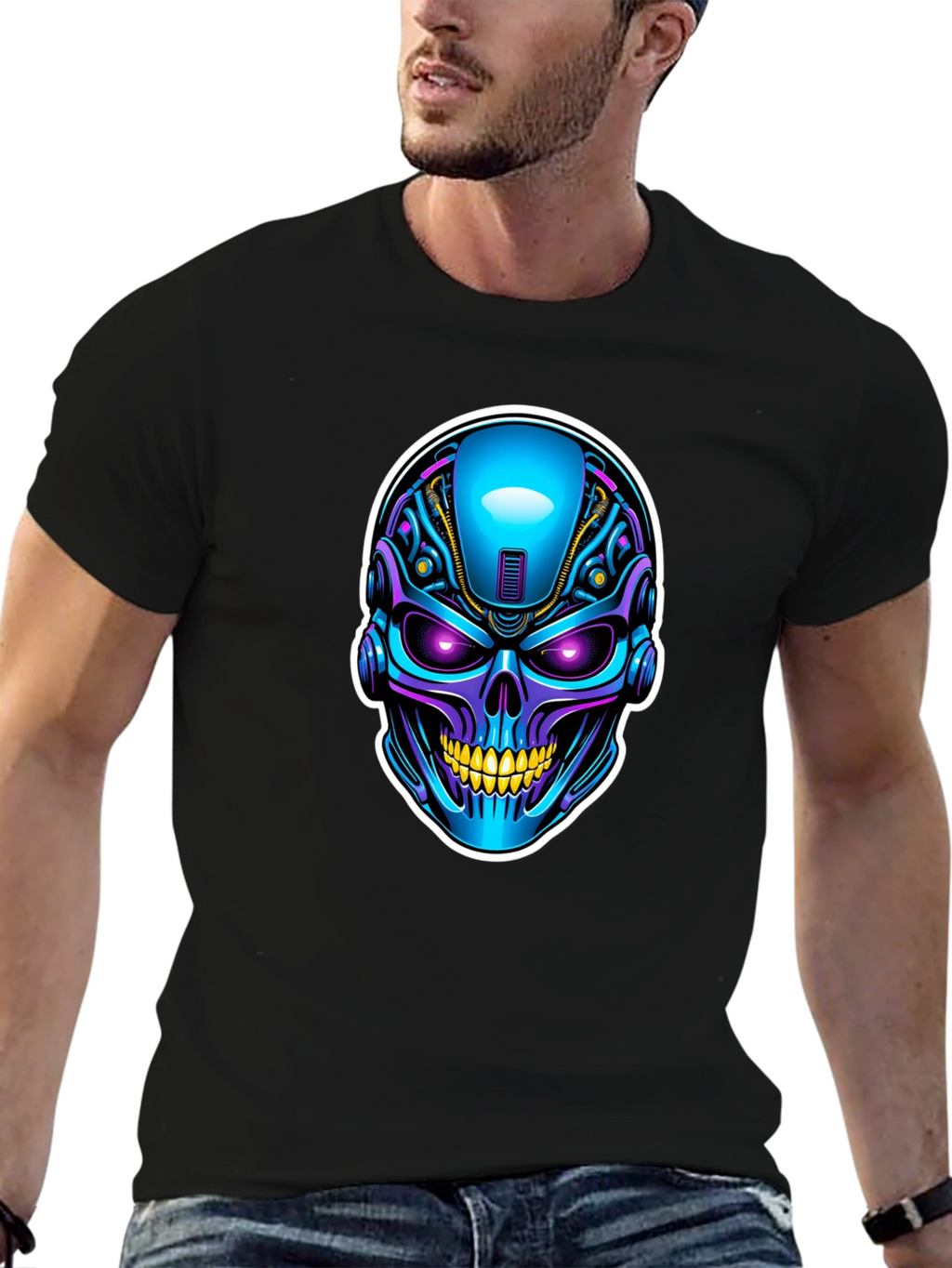 Cyberpunk Skull Graphic T-Shirt