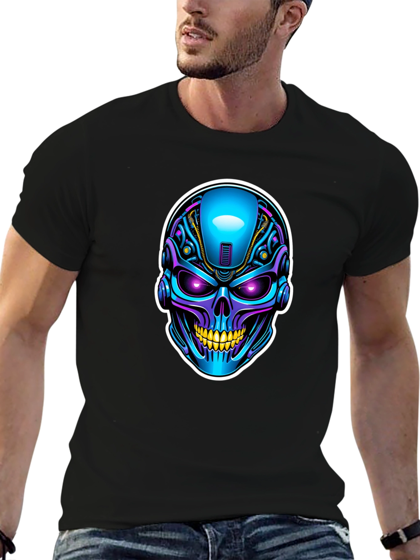 Cyberpunk Skull Graphic T-Shirt