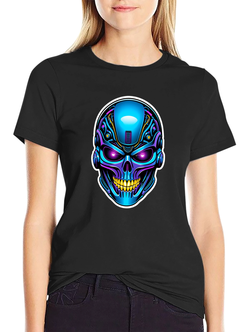Cyberpunk Skull Graphic T-Shirt