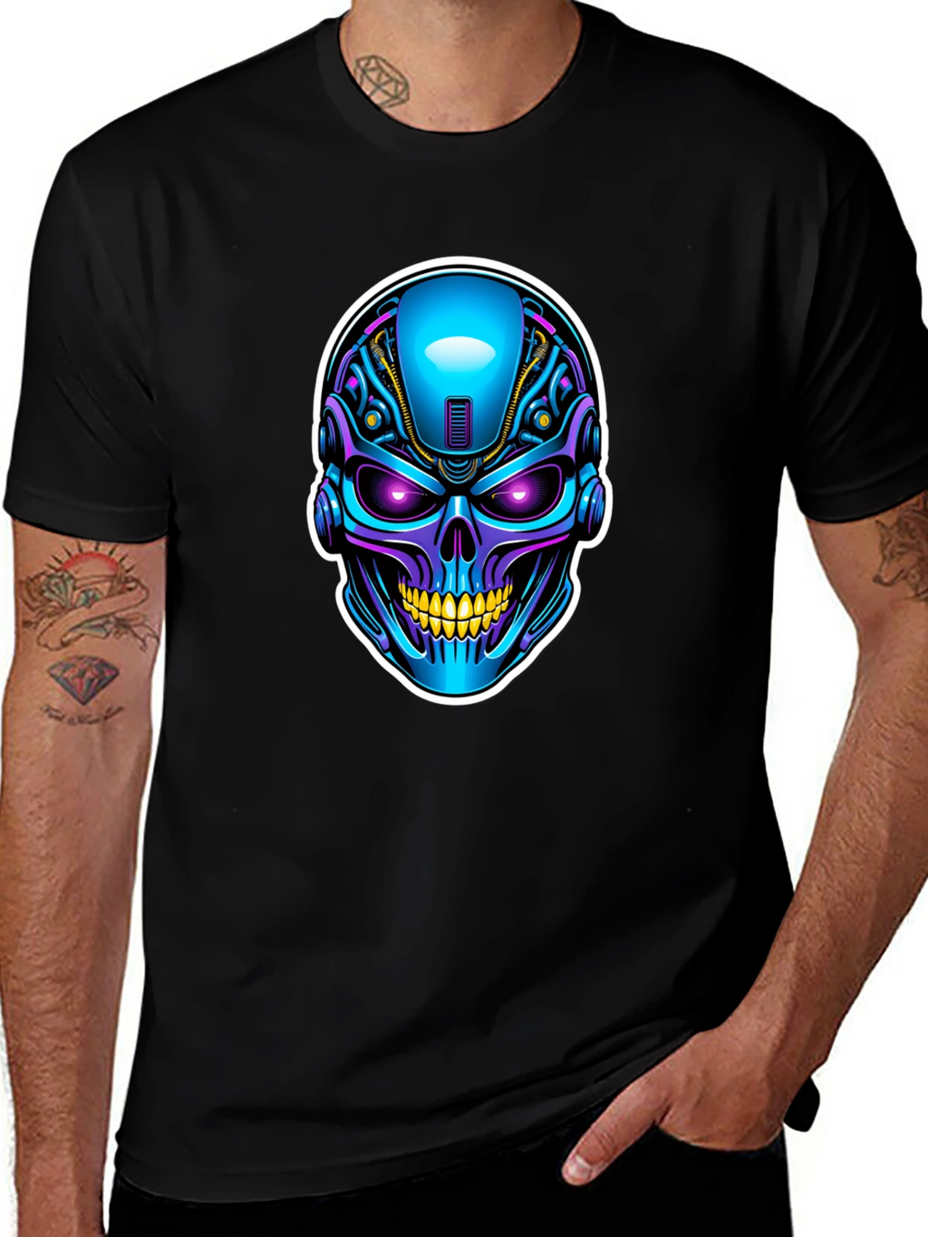 Cyberpunk Skull Graphic T-Shirt