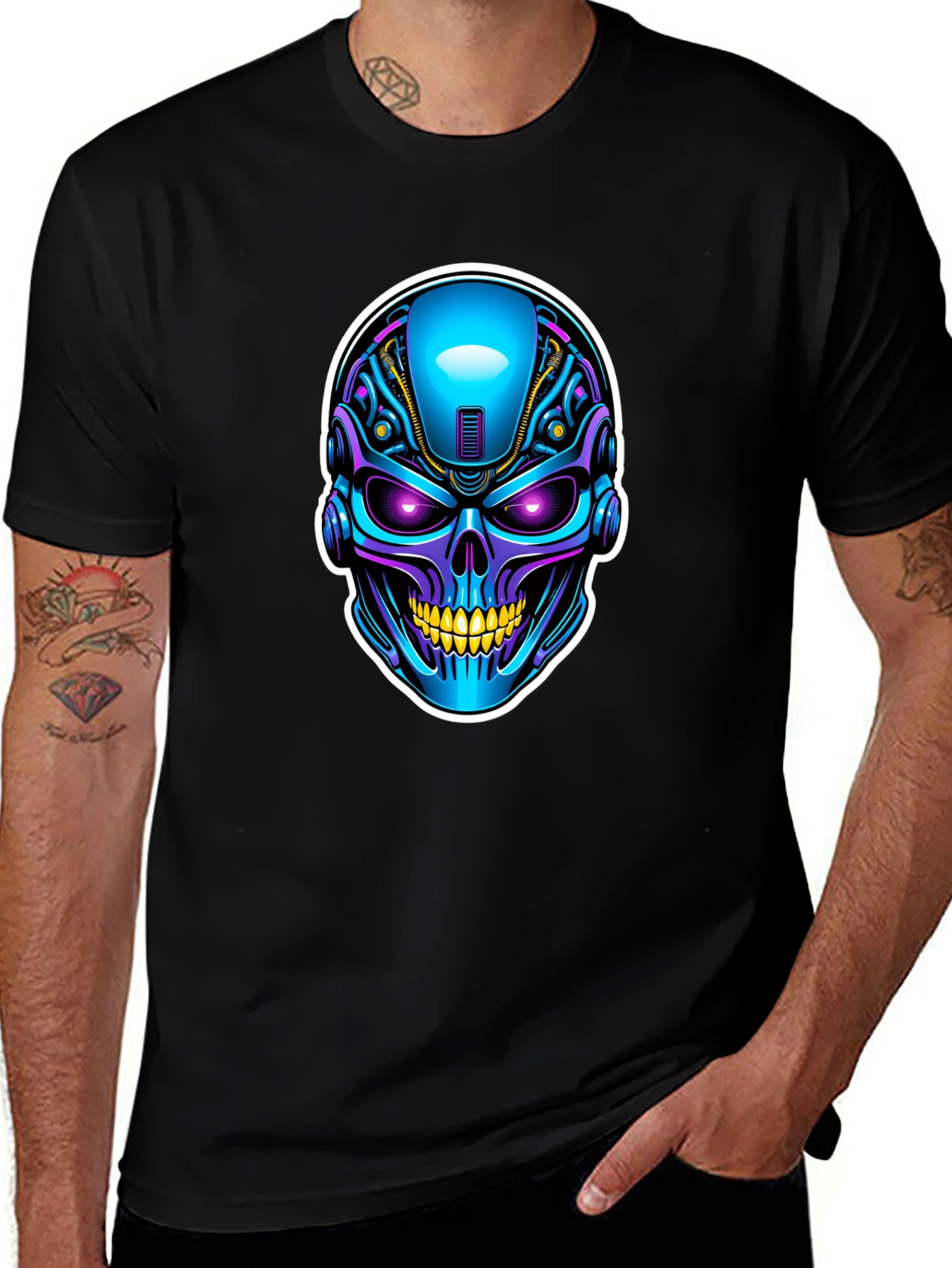 Cyberpunk Skull Graphic T-Shirt