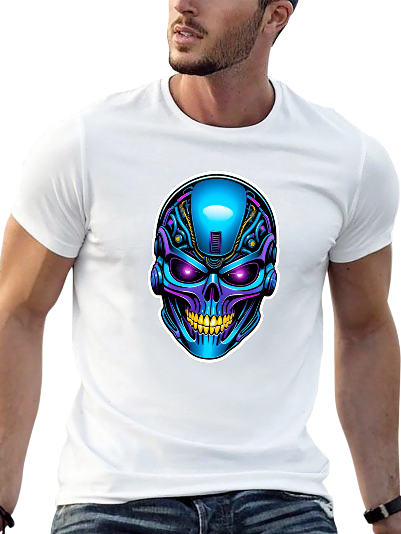 Cyberpunk Skull Graphic T-Shirt