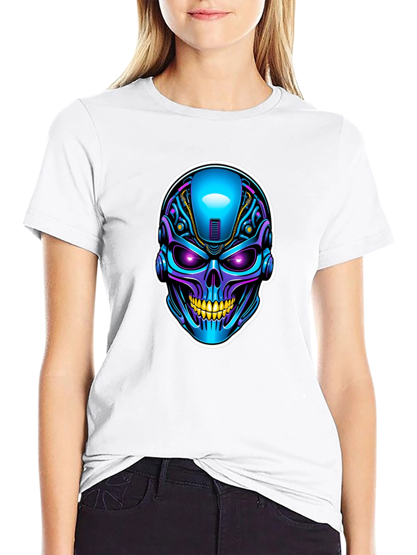 Cyberpunk Skull Graphic T-Shirt
