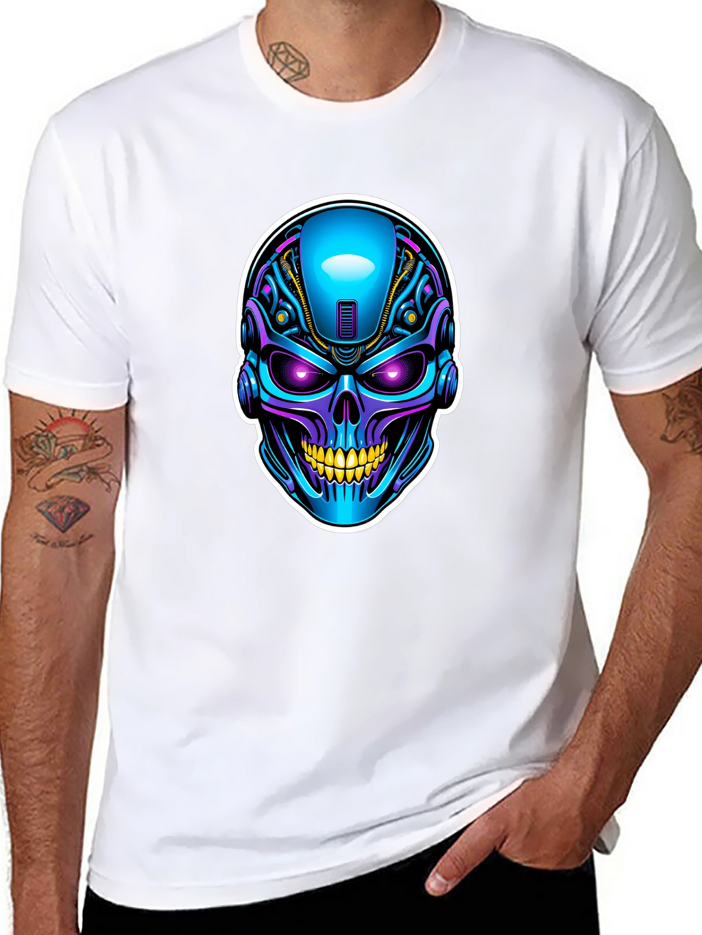 Cyberpunk Skull Graphic T-Shirt