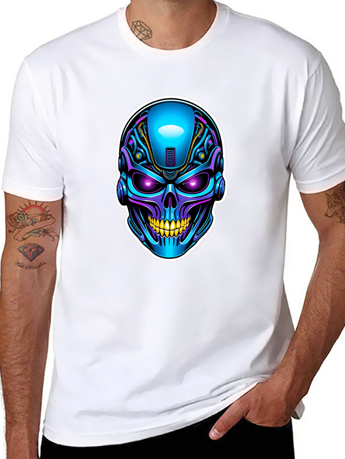 Cyberpunk Skull Graphic T-Shirt
