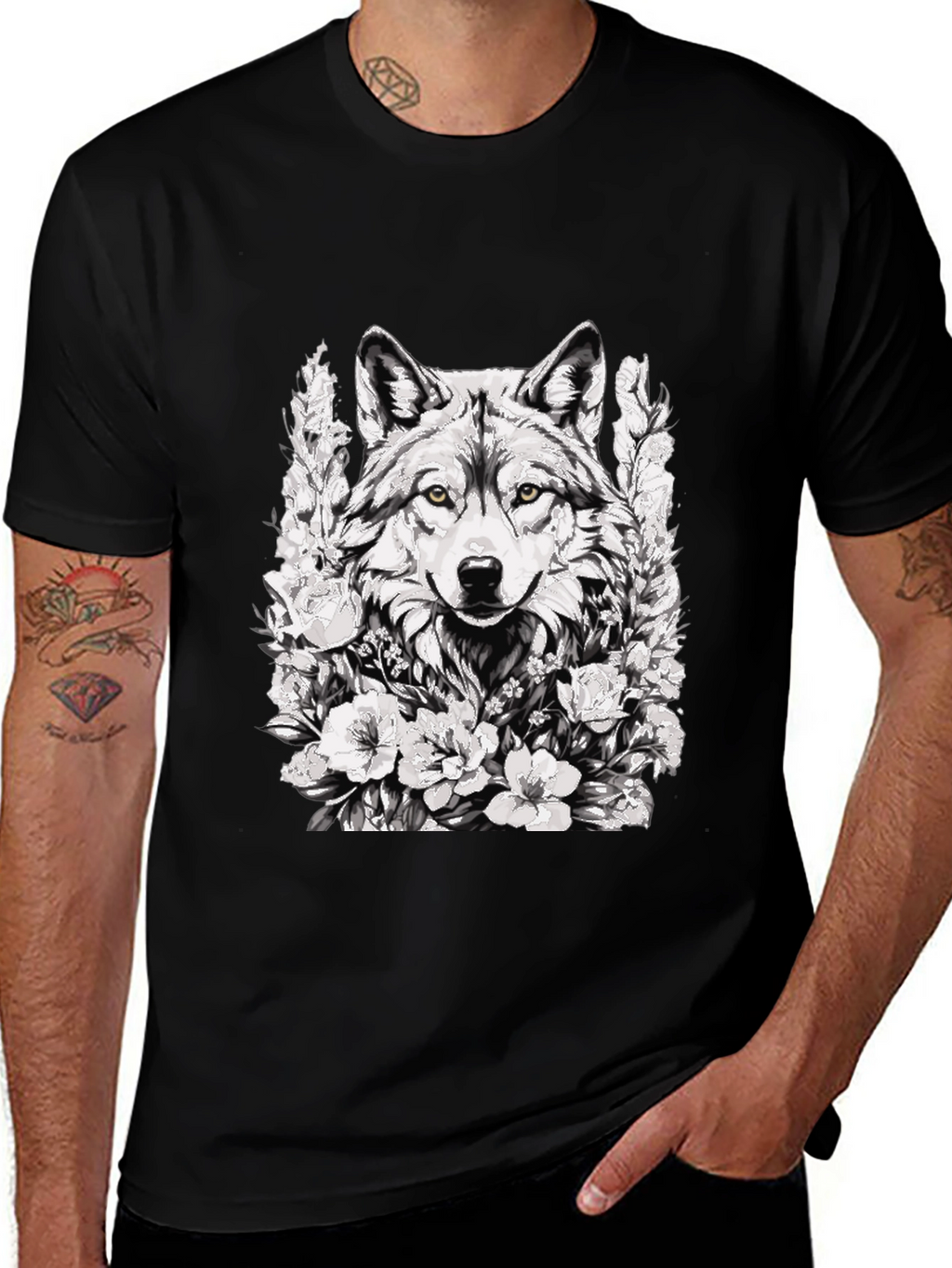 Wolf and Floral Graphic Print Tee