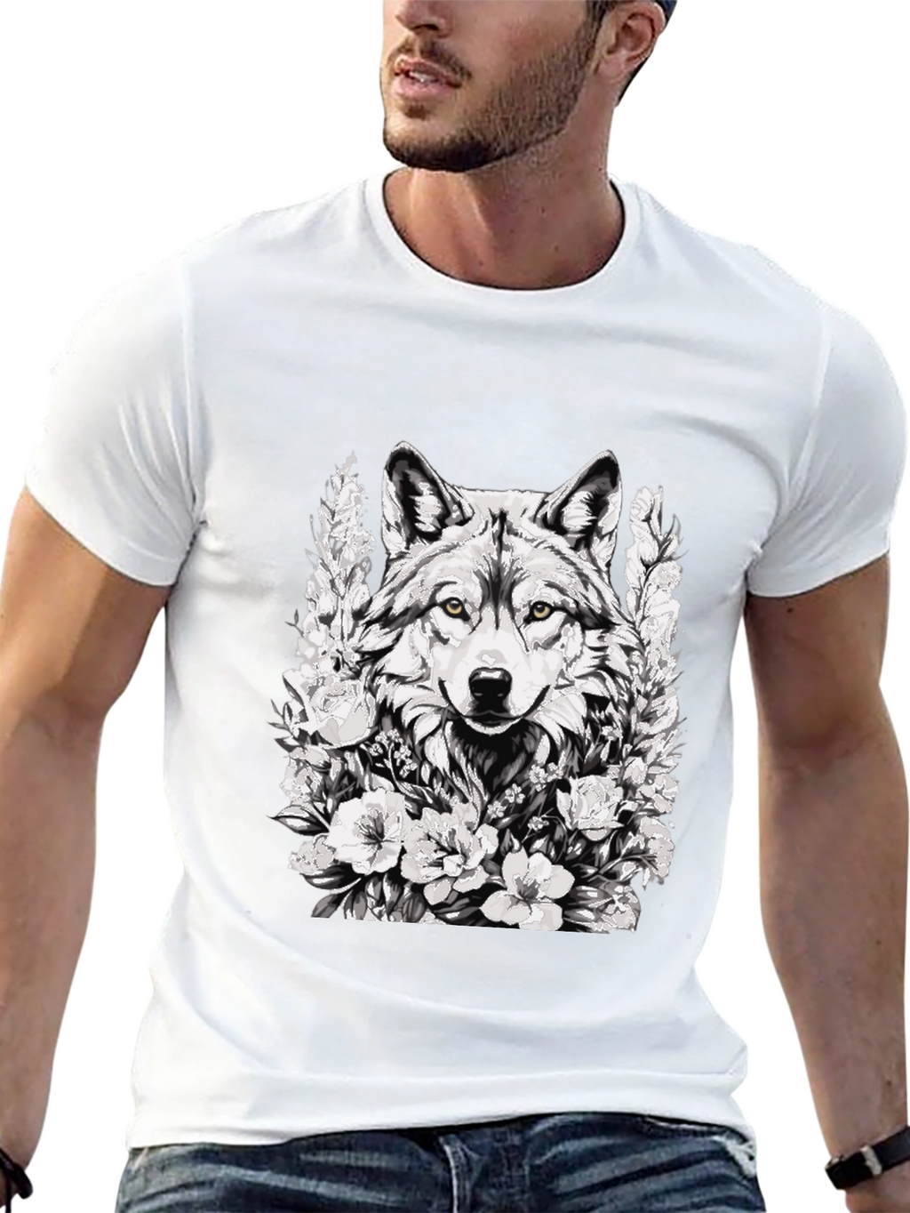 Wolf and Floral Graphic Print Tee