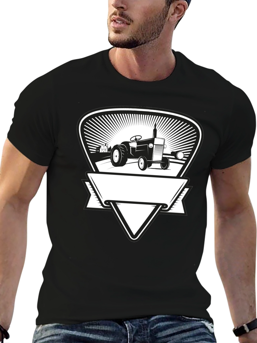Tractor Graphic Tee - Black Cotton Farmer Style