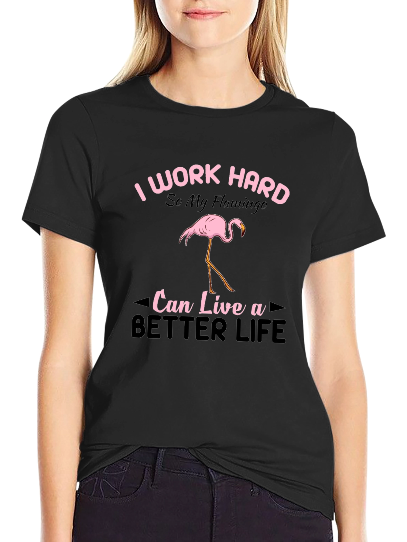 I Work Hard Flamingo Graphic T-Shirt