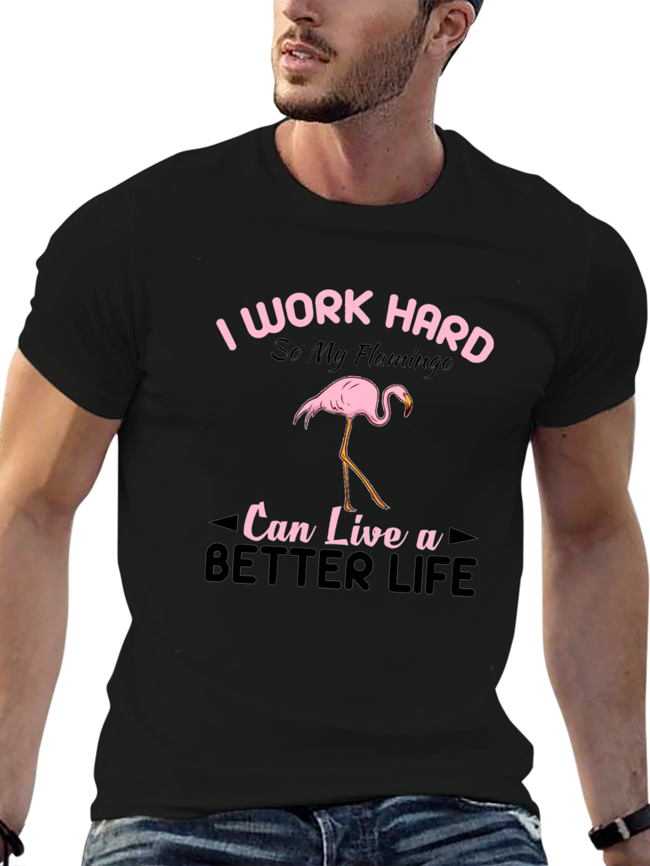 I Work Hard Flamingo Graphic T-Shirt