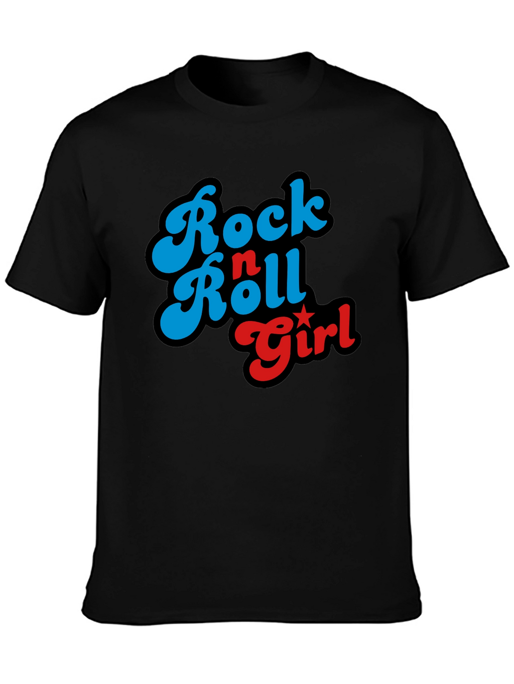 Rock n Roll Girl Graphic Print Black T-Shirt