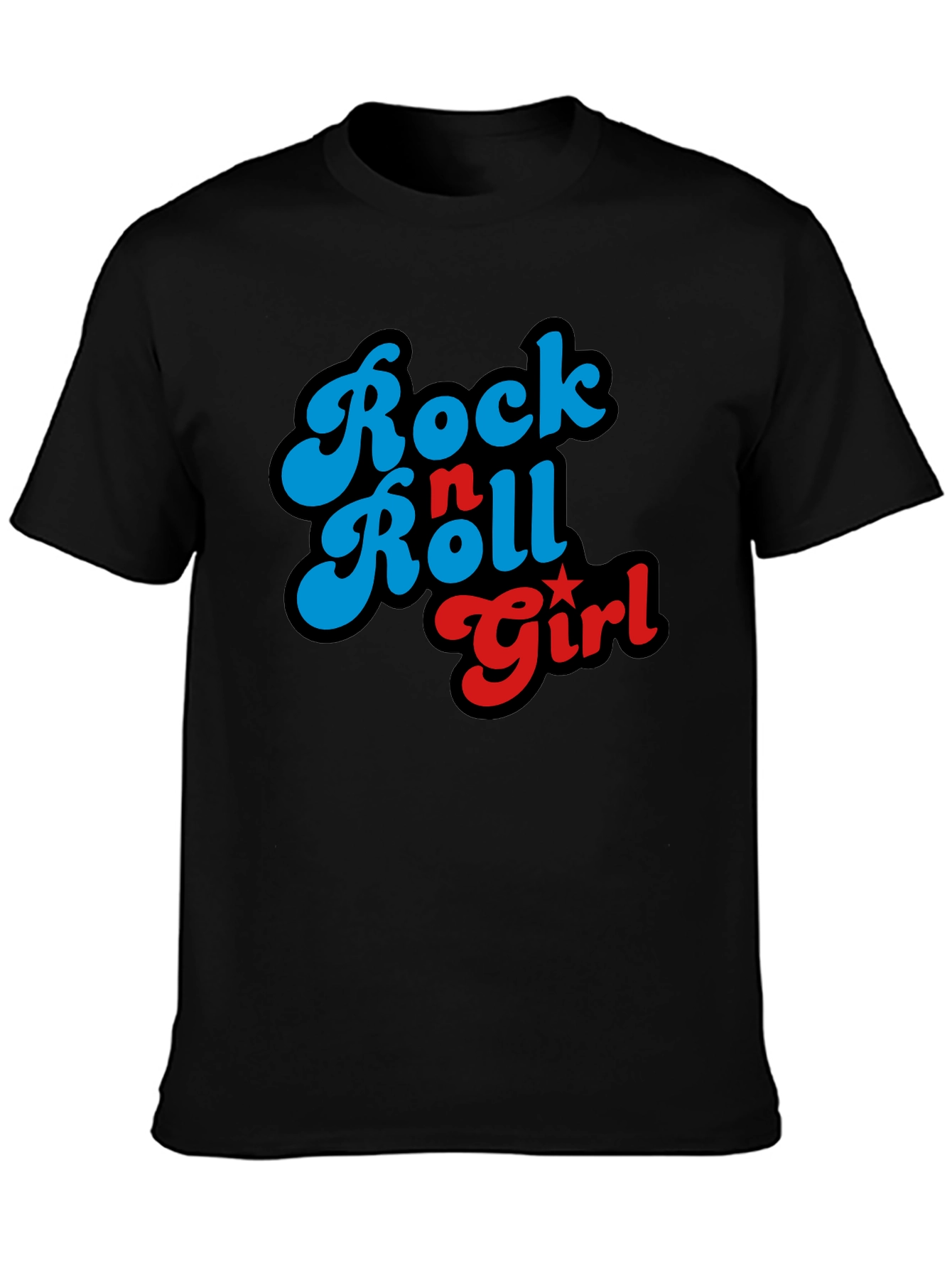 Rock n Roll Girl Graphic Print Black T-Shirt