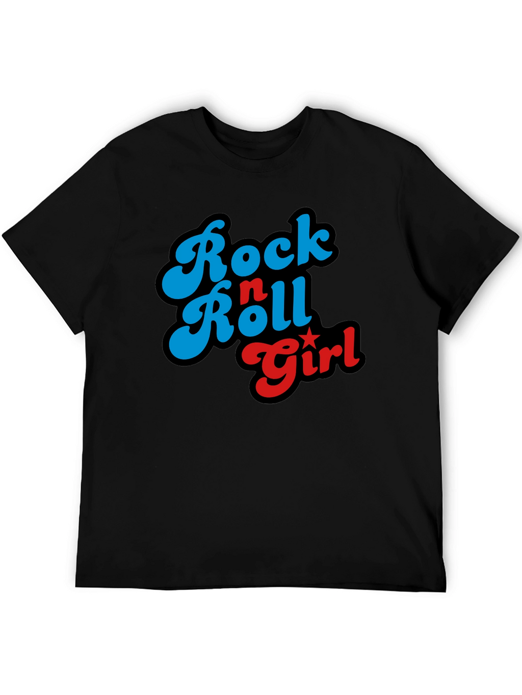 Rock n Roll Girl Graphic Print Black T-Shirt