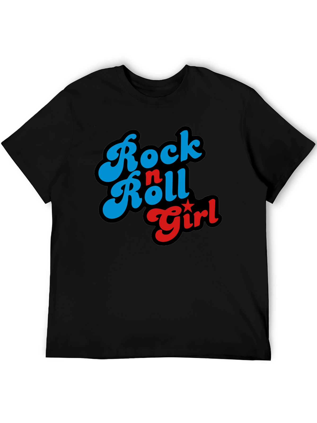 Rock n Roll Girl Graphic Print Black T-Shirt