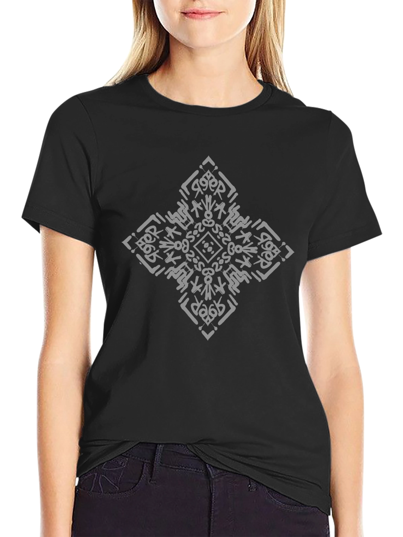 Abstract Diamond Print Black T-Shirt