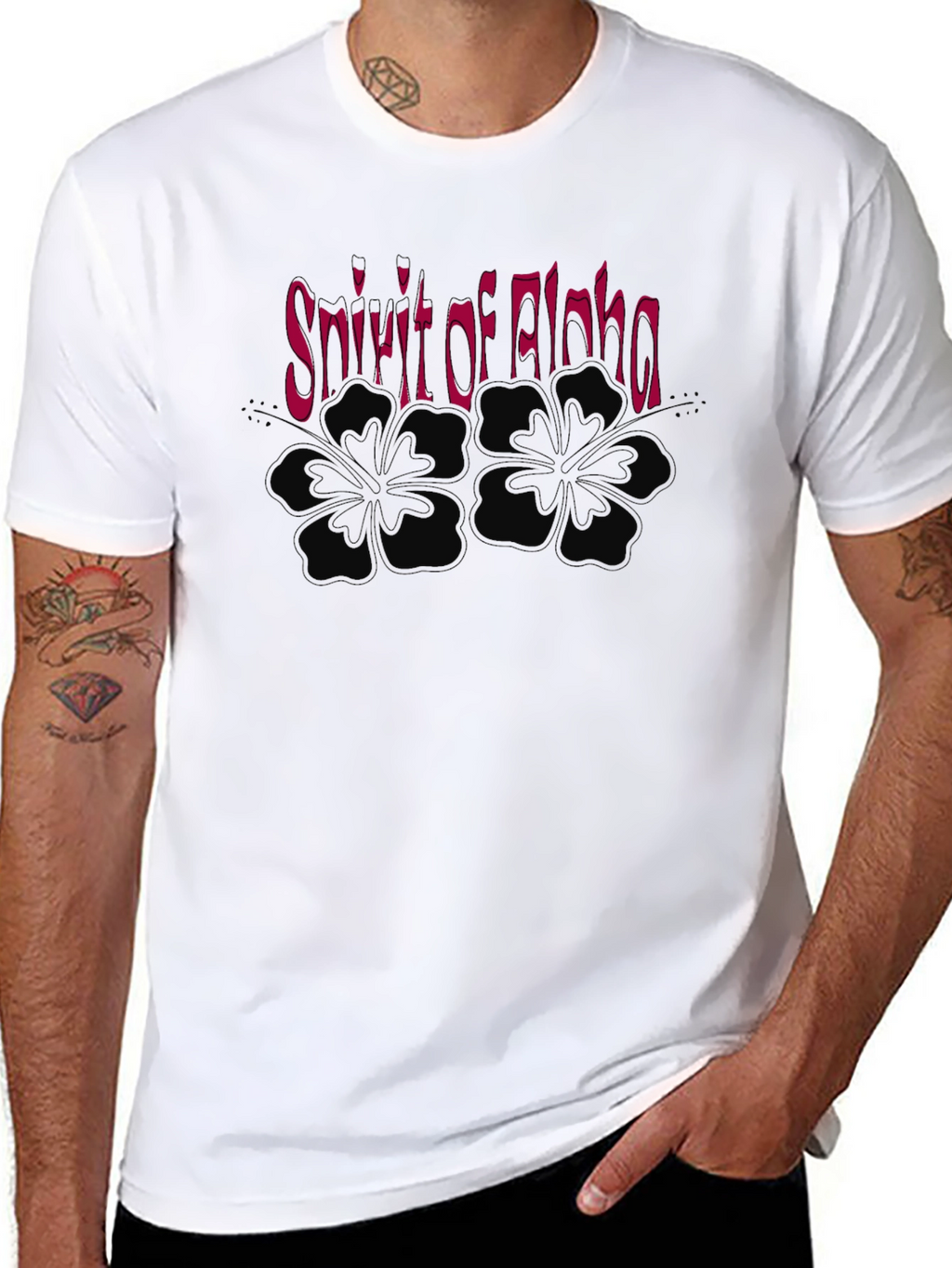 Spirit of Aloha Black T-Shirt with Hibiscus