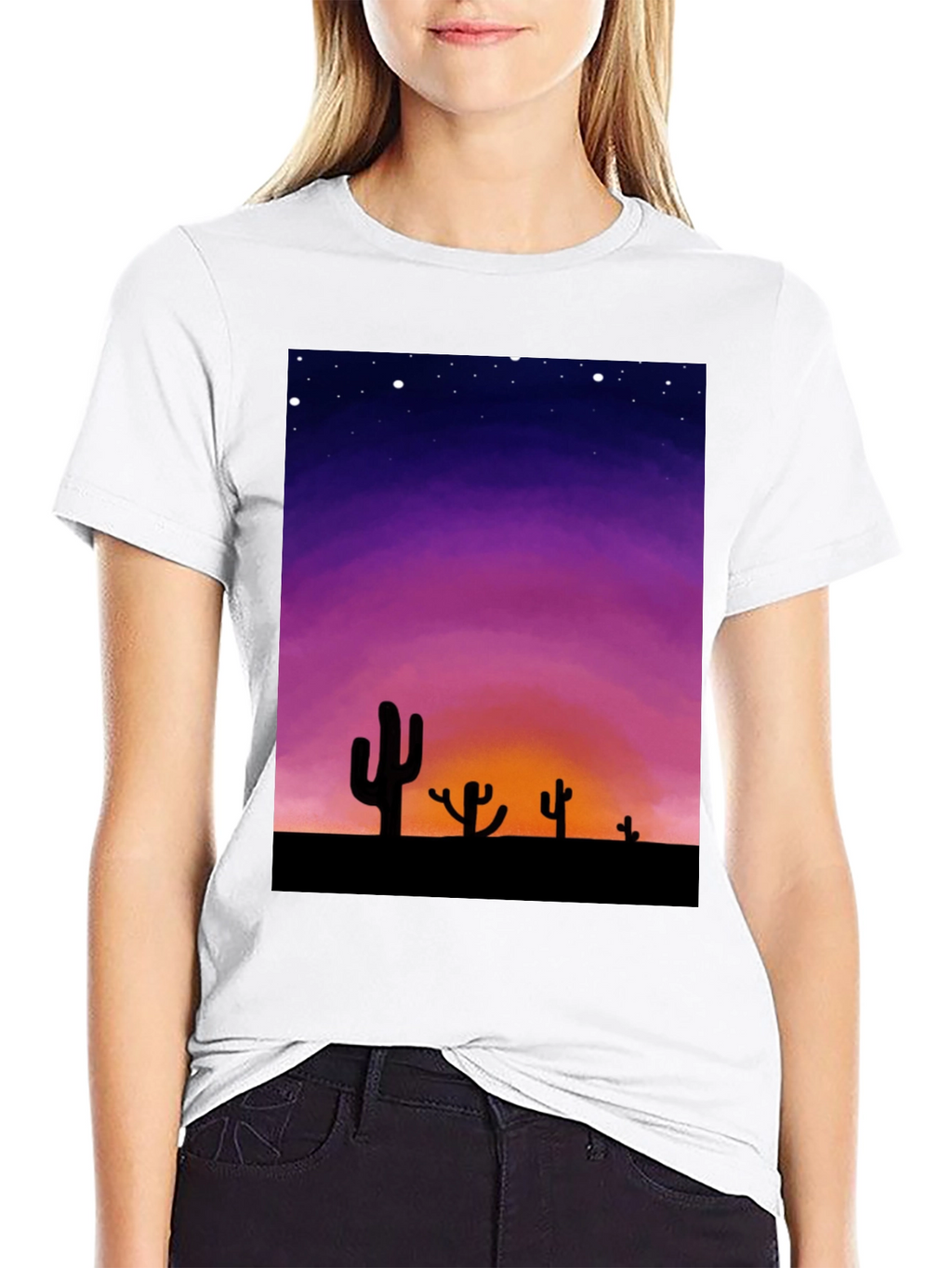 Cactus Sunset Graphic Tee - Black Cotton T-Shirt