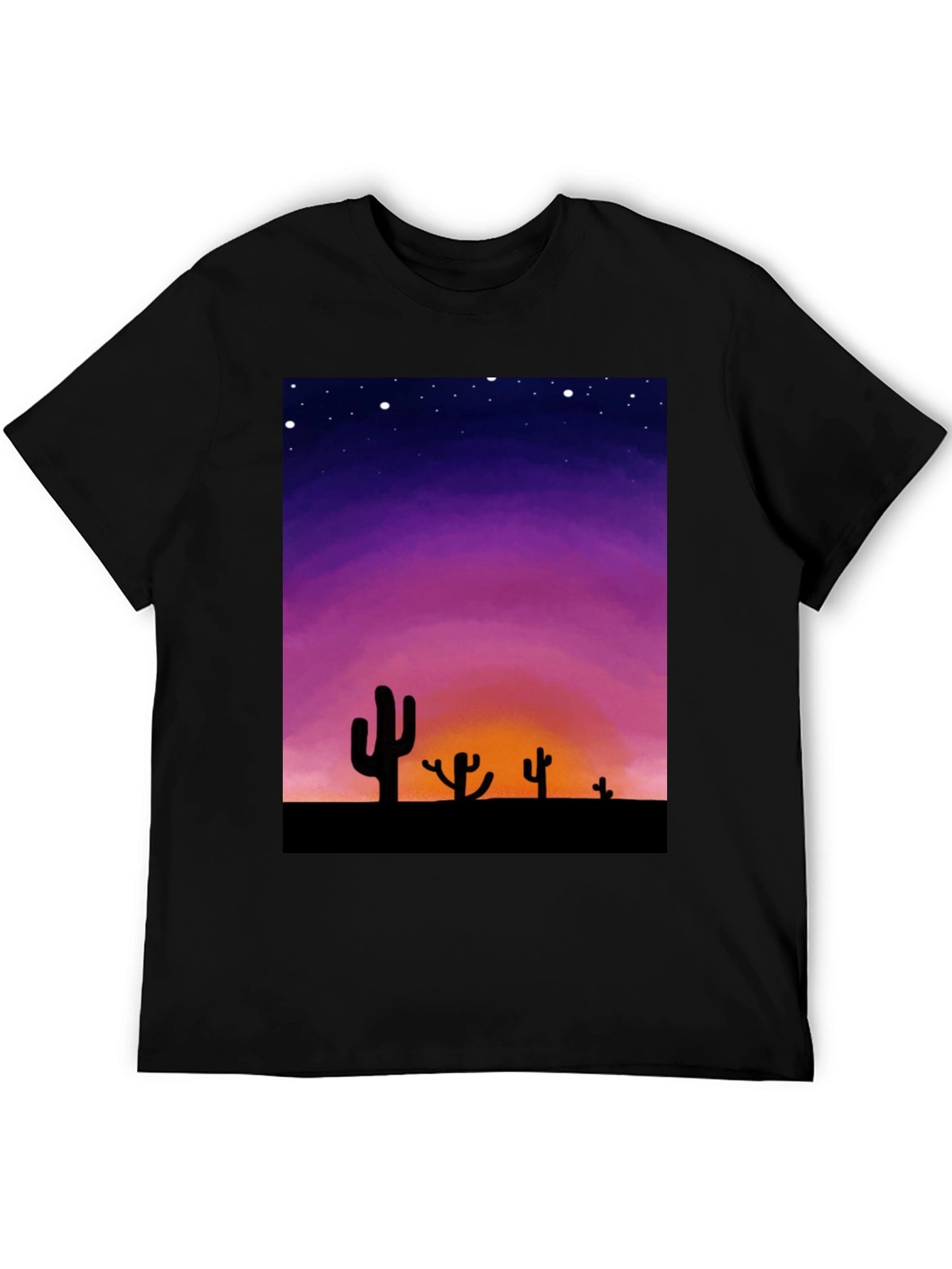 Cactus Sunset Graphic Tee - Black Cotton T-Shirt