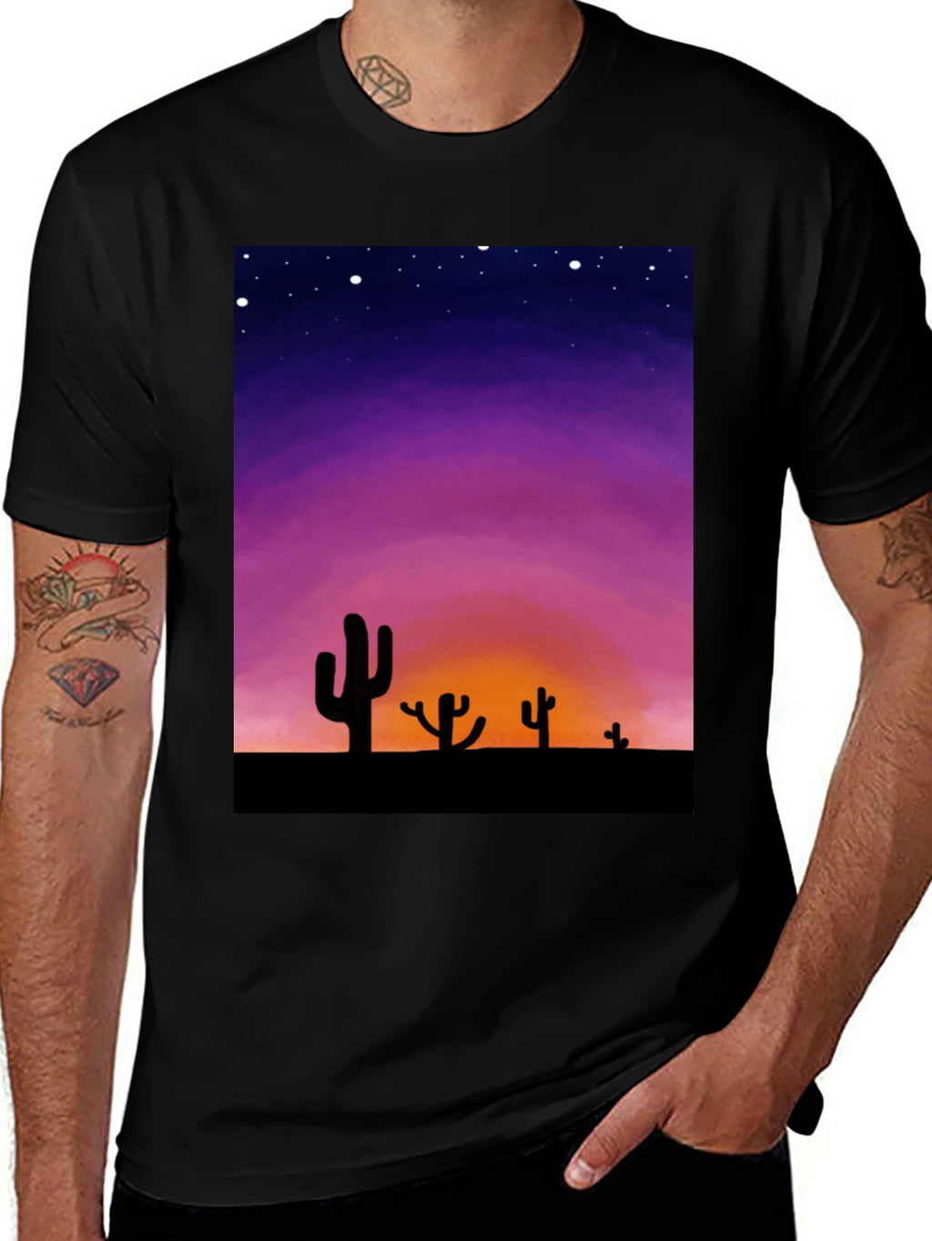 Cactus Sunset Graphic Tee - Black Cotton T-Shirt