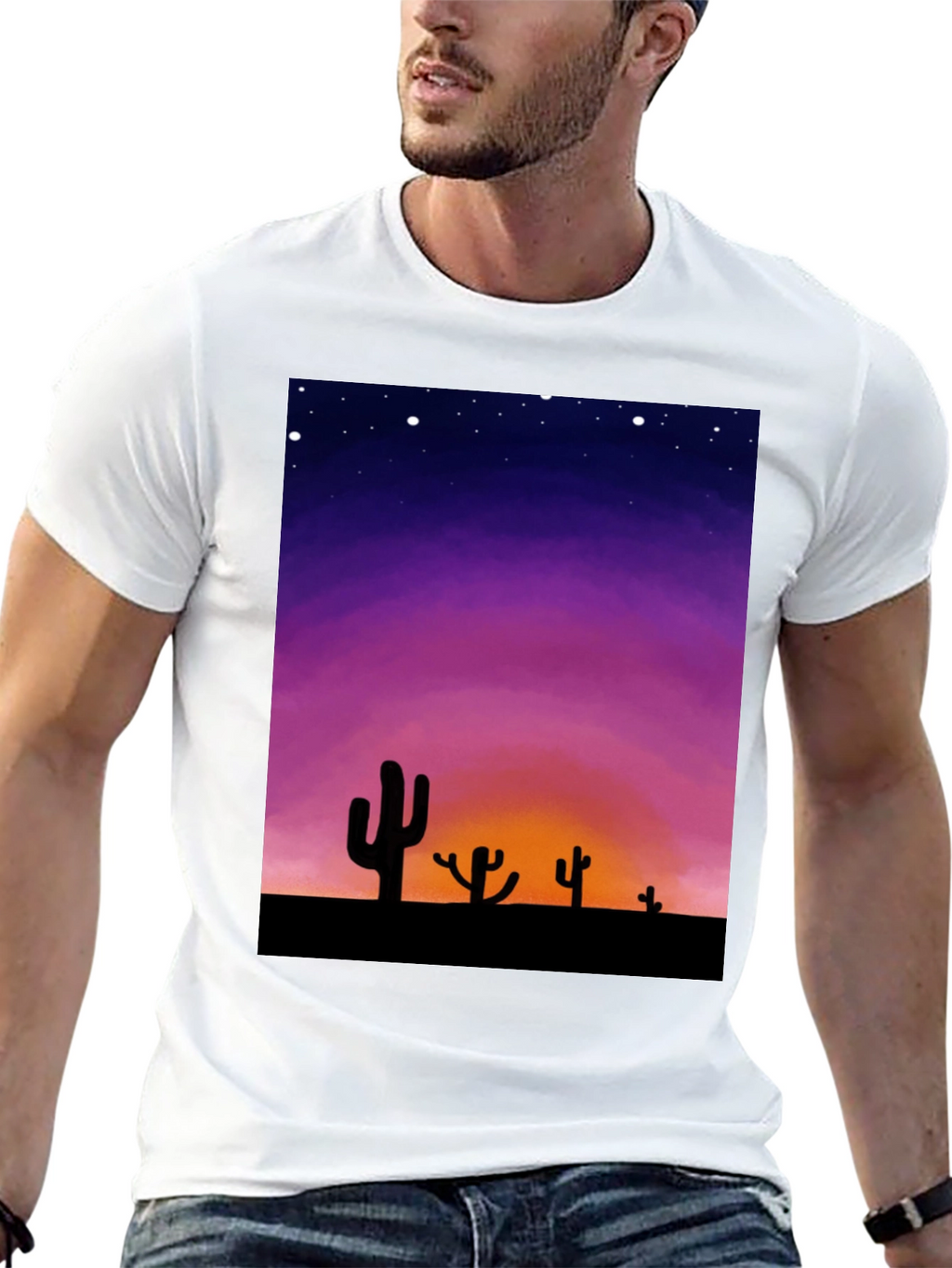 Cactus Sunset Graphic Tee - Black Cotton T-Shirt