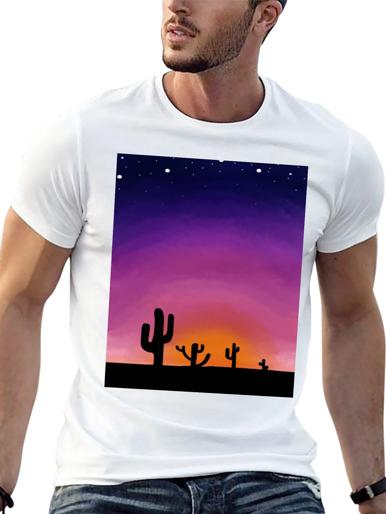 Cactus Sunset Graphic Tee - Black Cotton T-Shirt