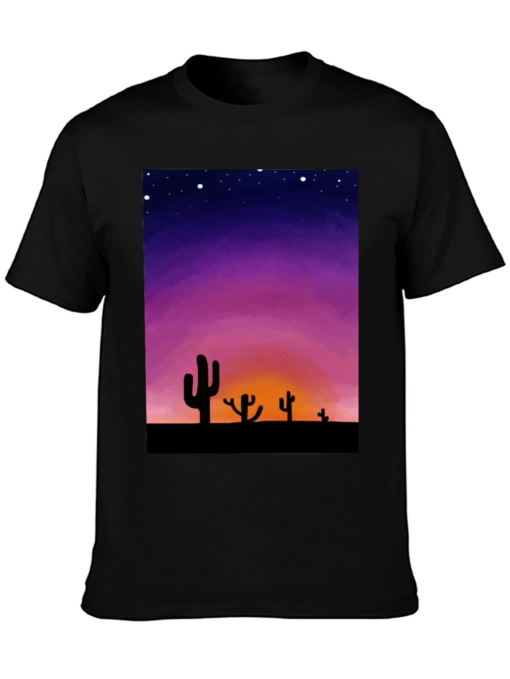 Cactus Sunset Graphic Tee - Black Cotton T-Shirt