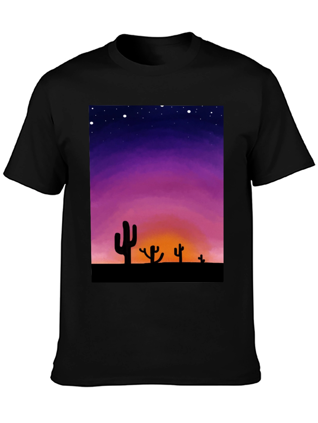 Cactus Sunset Graphic Tee - Black Cotton T-Shirt