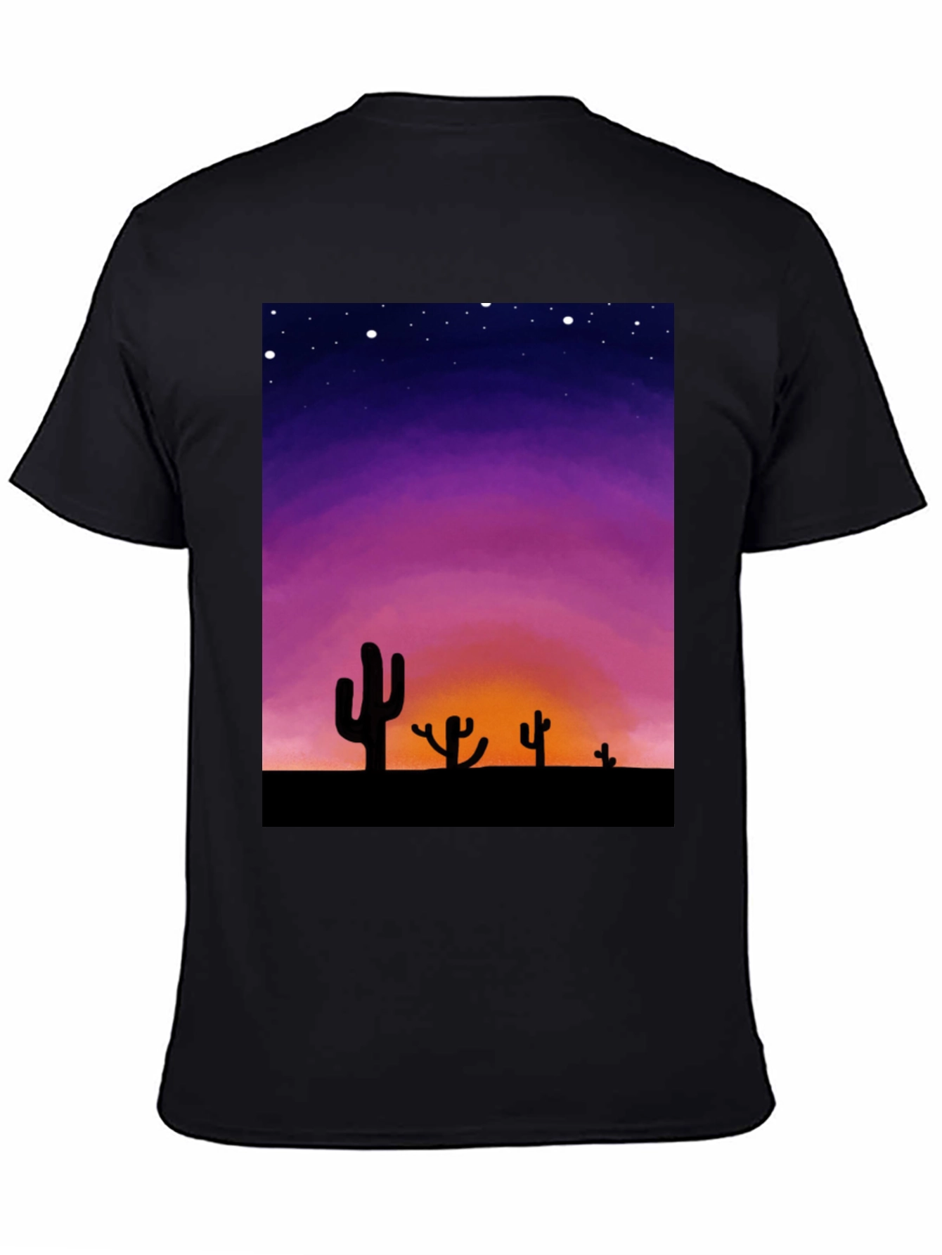 Cactus Sunset Graphic Tee - Black Cotton T-Shirt