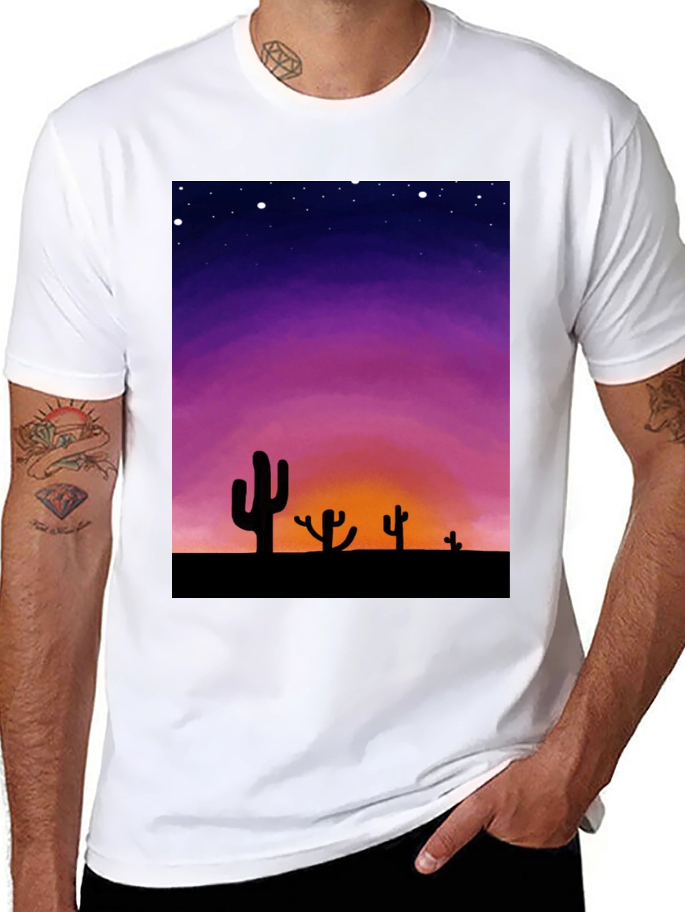 Cactus Sunset Graphic Tee - Black Cotton T-Shirt