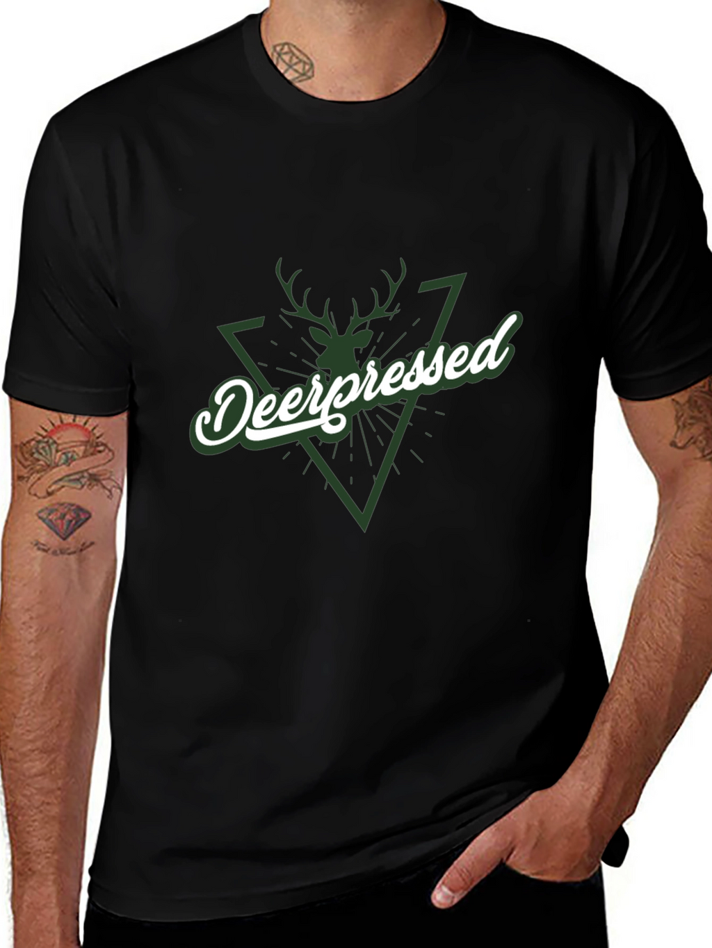 Deerpessed Graphic Tee - Black Cotton Shirt