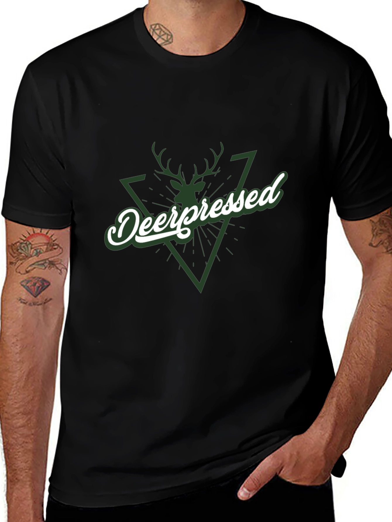 Deerpessed Graphic Tee - Black Cotton Shirt