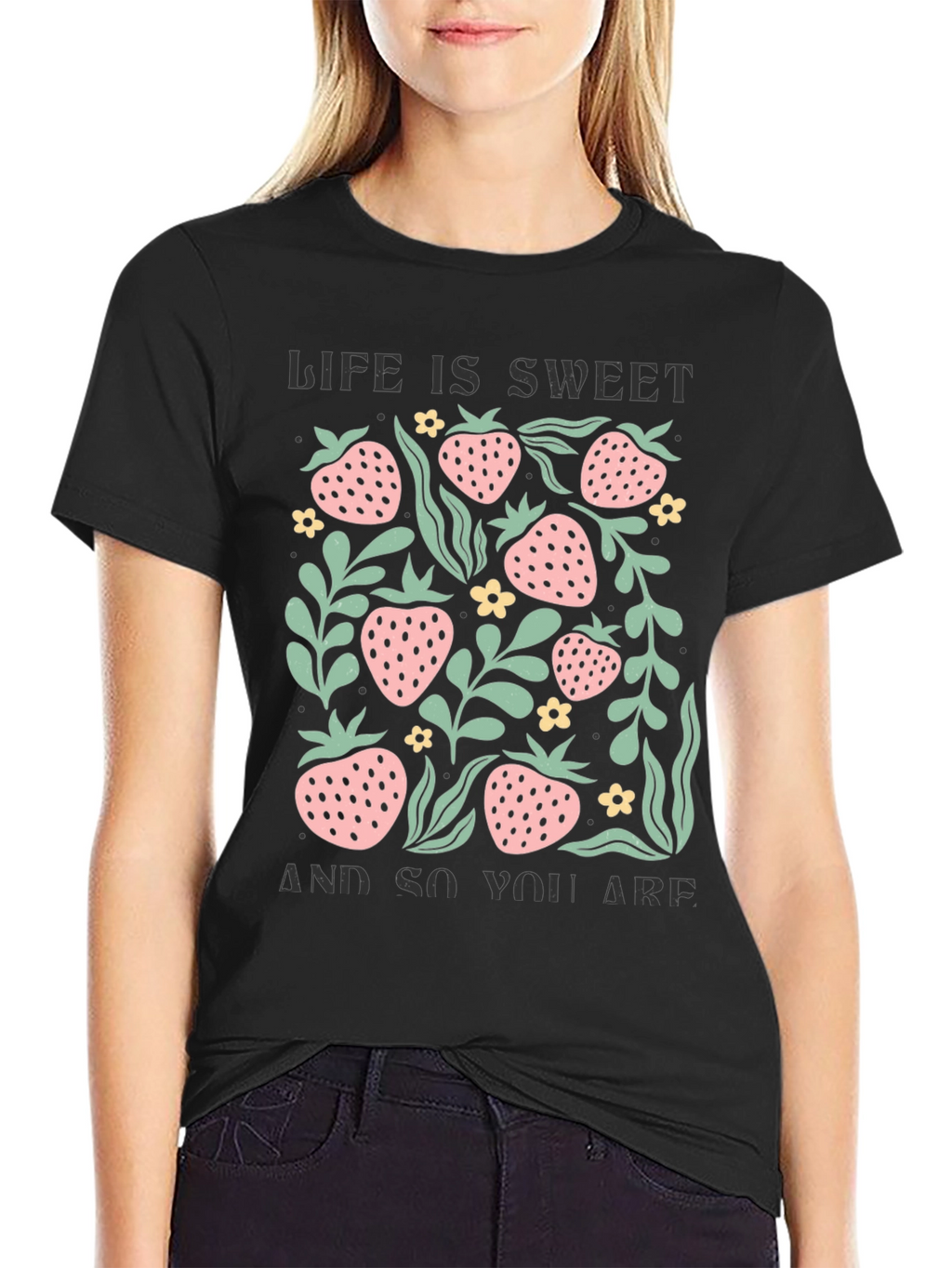 Sweet Life Strawberry Graphic Tee - Black
