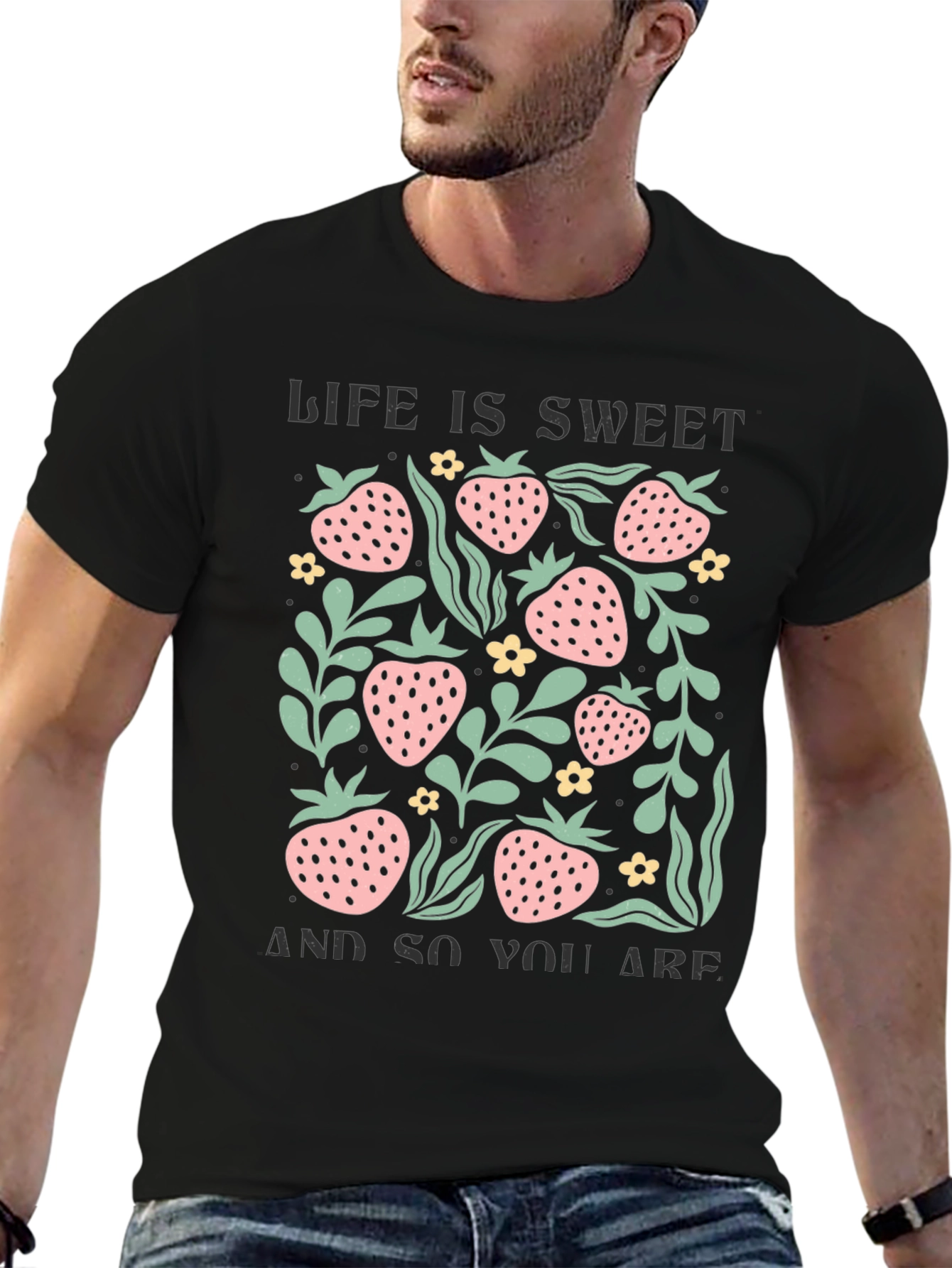 Sweet Life Strawberry Graphic Tee - Black