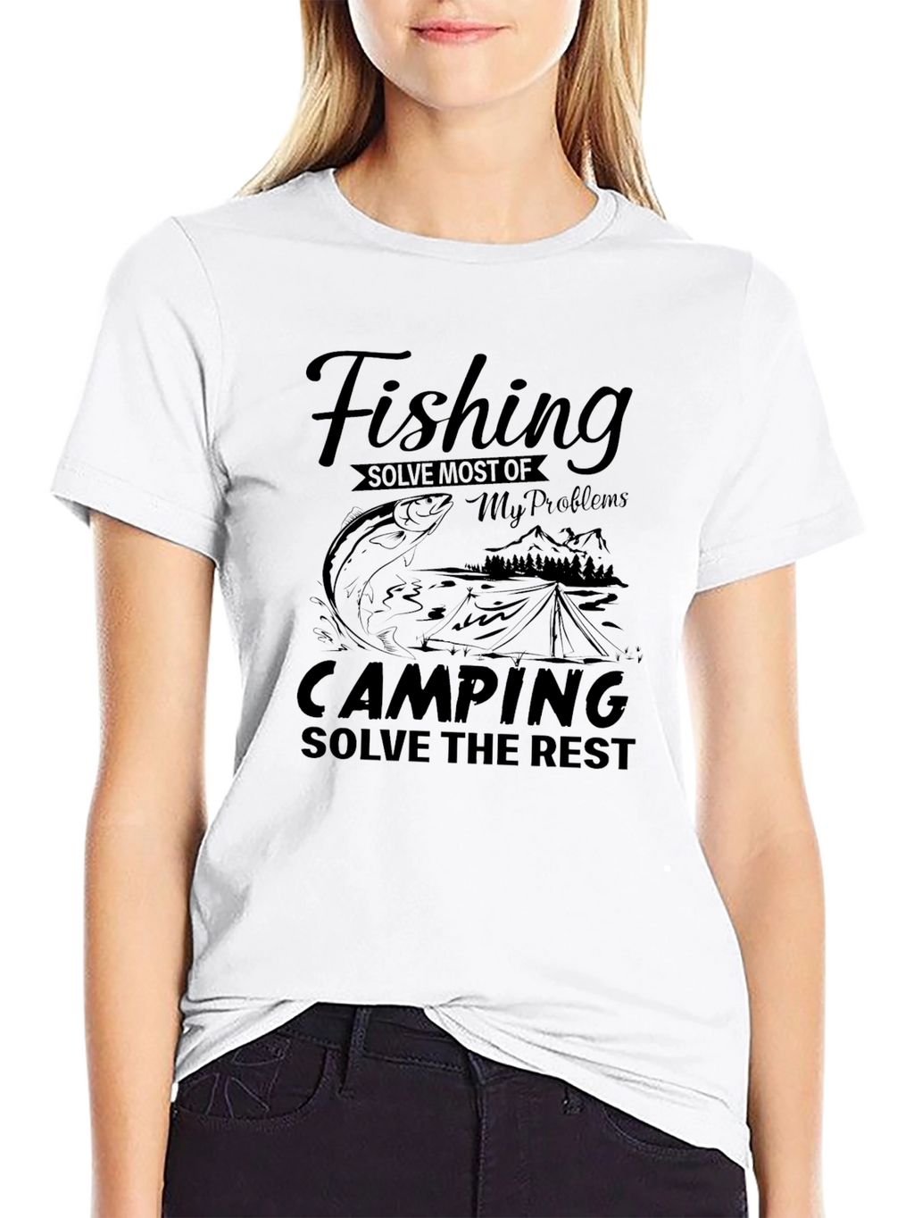 Fishing Camping Solve Problems Black Graphic Tee