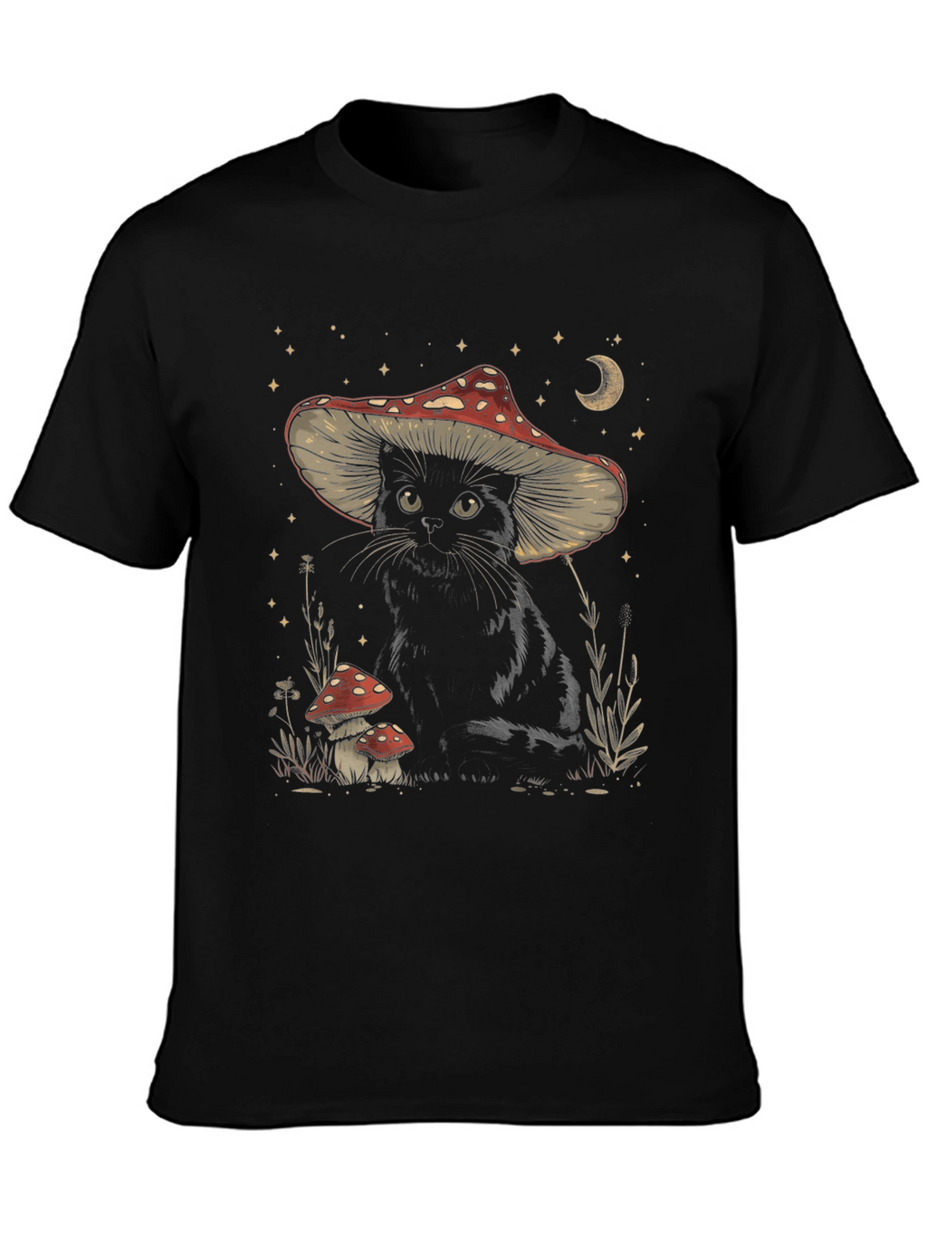 Black Cat Mushroom T-Shirt