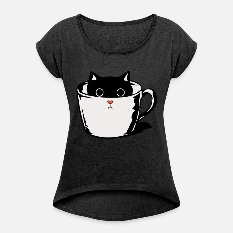 Black kitten with red nose hiding in a cup