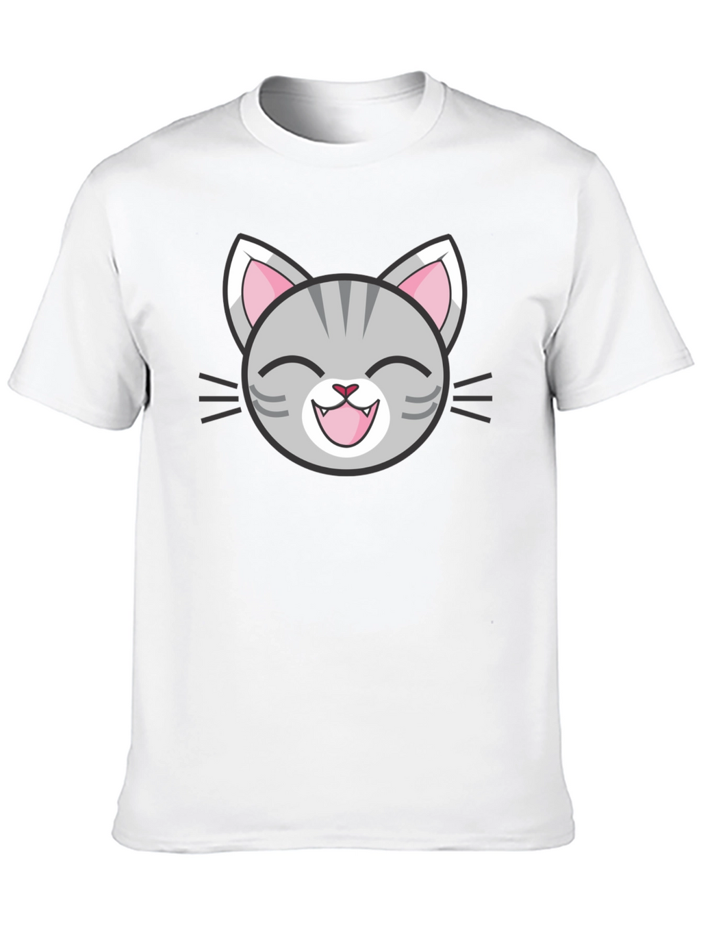 Cute Cartoon Cat Face Graphic Black T-Shirt