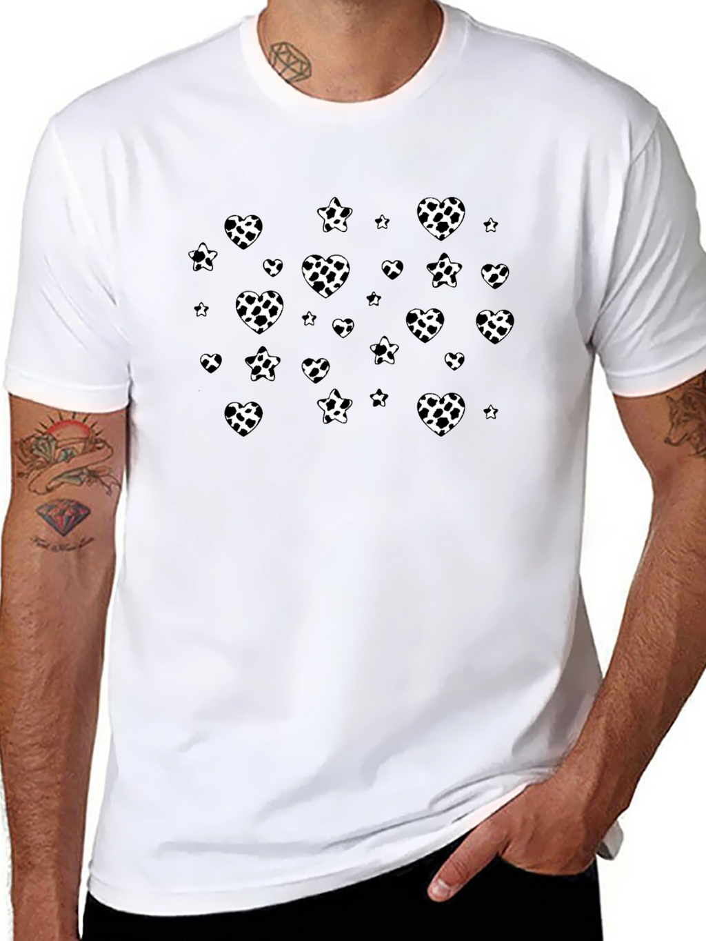 Black T-Shirt with White Heart Pattern
