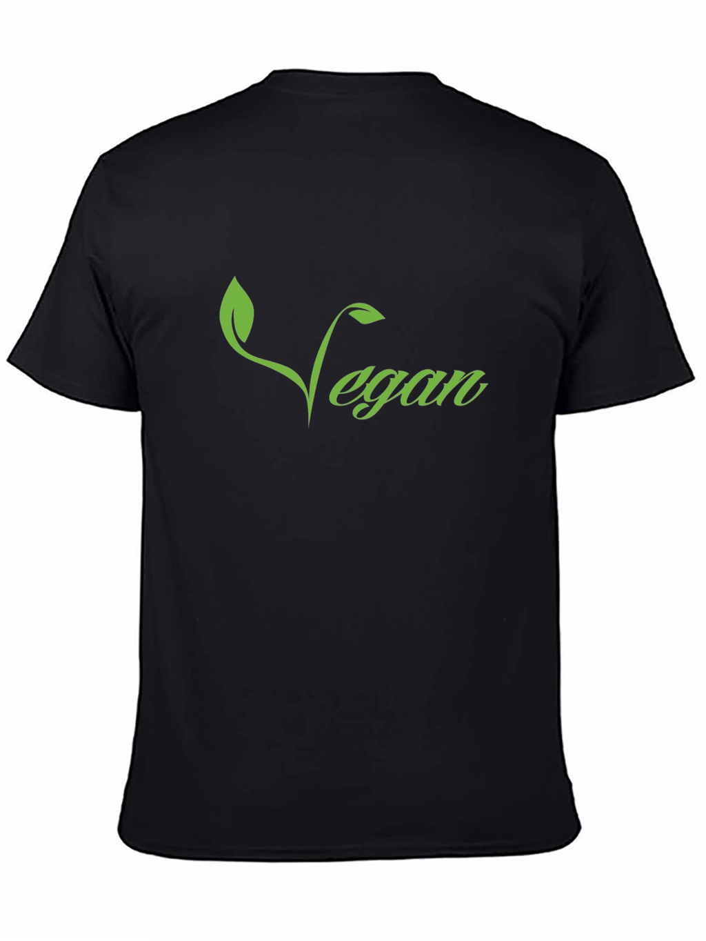 Vegan T-Shirt - Green Leaf Design Black Tee
