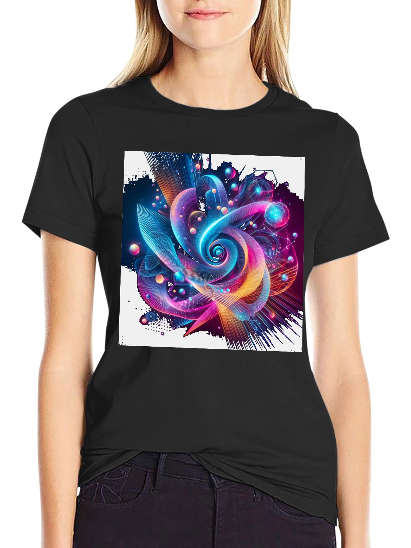 Vibrant Abstract Graphic Print Black T-Shirt