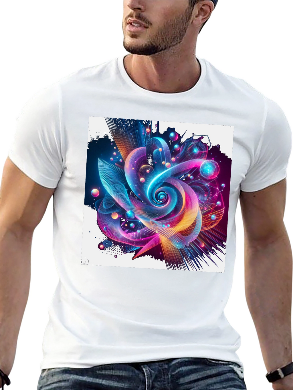 Vibrant Abstract Graphic Print Black T-Shirt