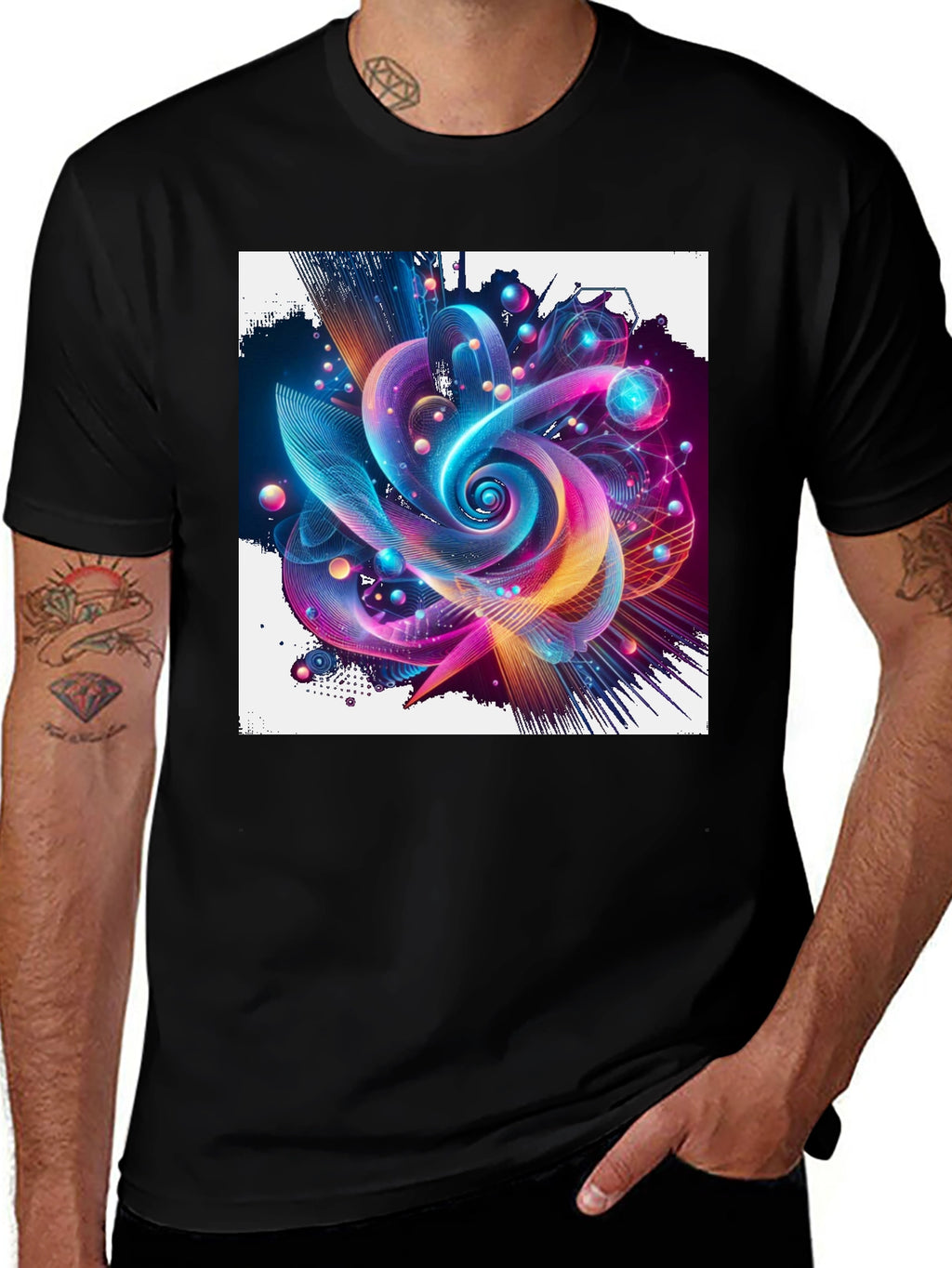 Vibrant Abstract Graphic Print Black T-Shirt